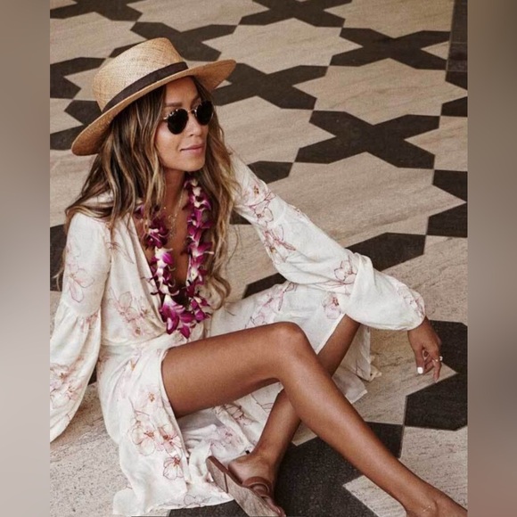 Billabong matching set floral wrap dress tie top crop top and wrap skirt - Picture 2 of 5